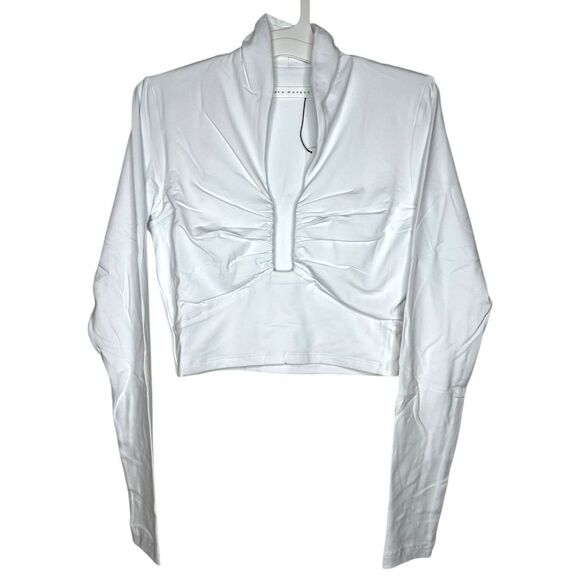 NEW Susana Monaco Square Wire Long Sleeve Crop Top Sugar Large - Picture 1 of 13